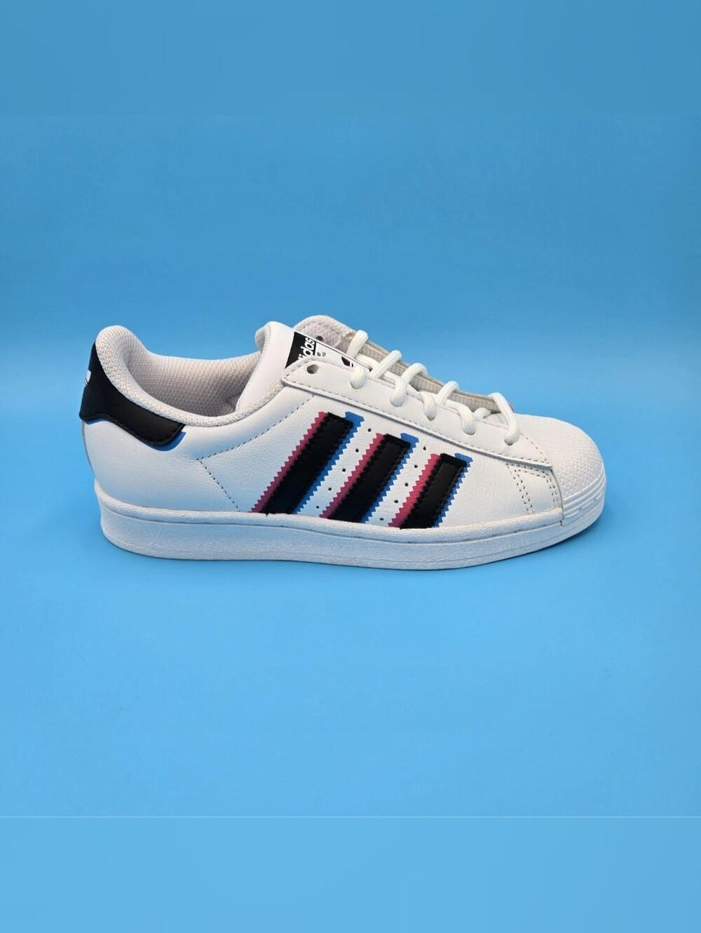 Adidas Kids' SUPERSTAR J Sneakers with Black & Pink Stripes IE7388 New